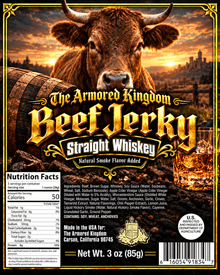 Straight Whiskey Gourmet Beef Jerky by The Armored Kingdom Jerky-3oz-High Protein Dry Snack-Savory-Marinated with straight whiskey- The Armored Kingdom - The Armored Kingdom