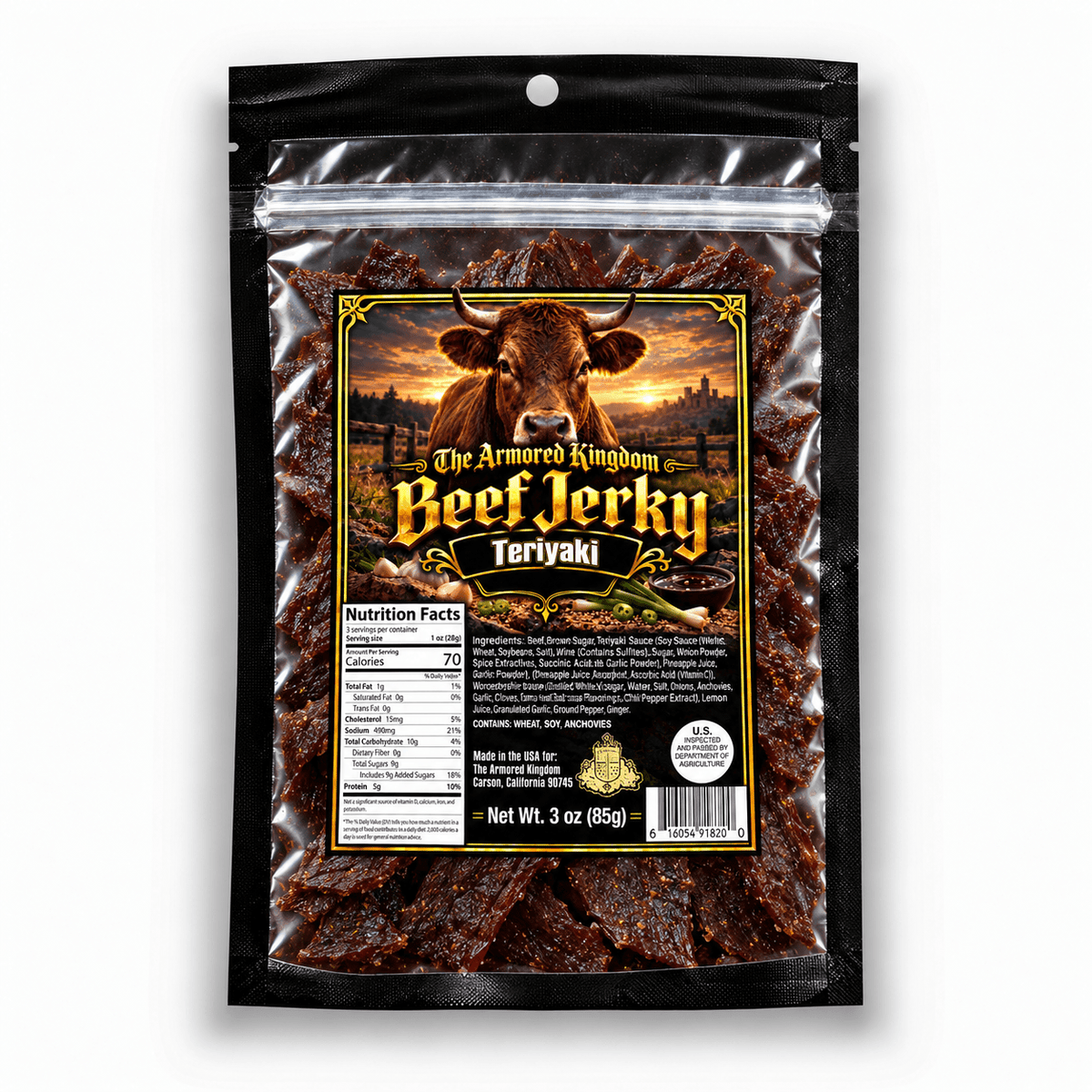 Teriyaki Gourmet Beef Jerky by The Armored Kingdom Jerky-3oz Snack-Dried Meat Snack for On the Go-Protein Snack-Savory- The Armored Kingdom - The Armored Kingdom