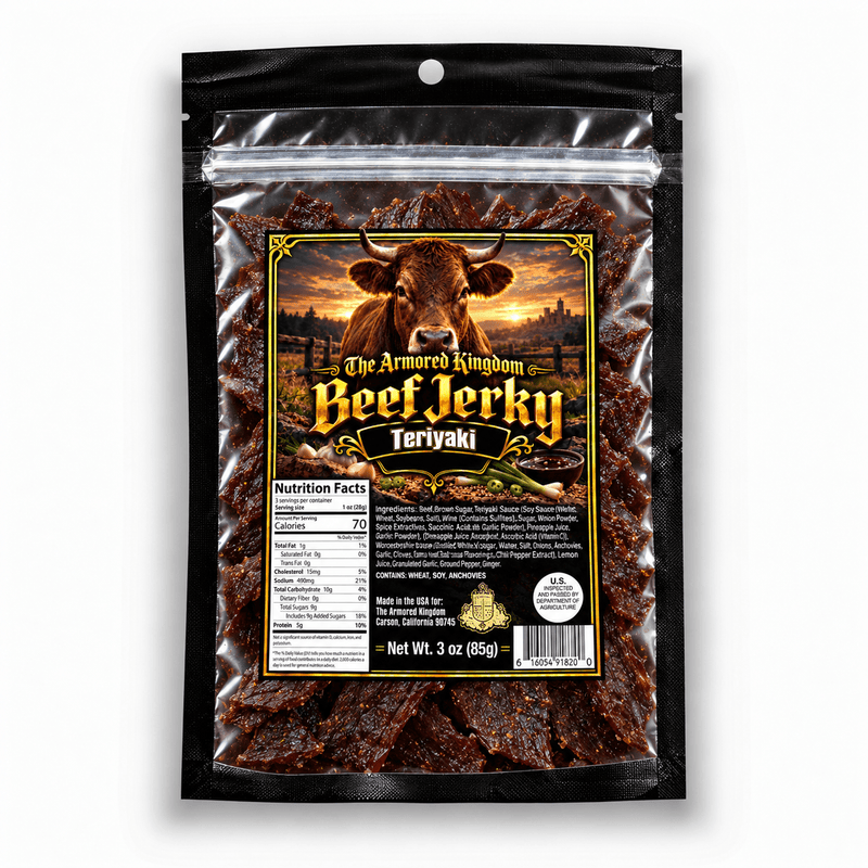 Teriyaki Gourmet Beef Jerky by The Armored Kingdom Jerky-3oz Snack-Dried Meat Snack for On the Go-Protein Snack-Savory- The Armored Kingdom - The Armored Kingdom
