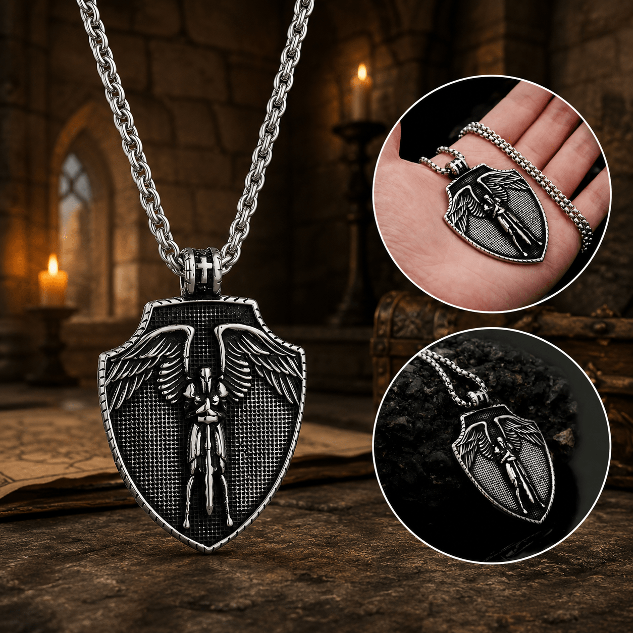 The Armored Kingdom Archangel Protector Shield Necklace-Detailed-Durable - The Armored Kingdom