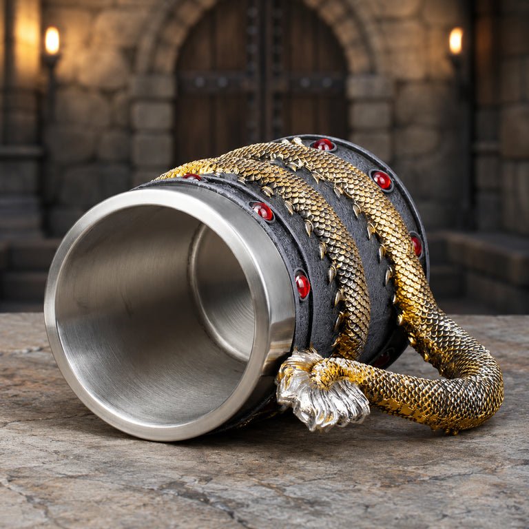 The Armored Kingdom Crimson Gold Wrapped Dragon Mug-16oz-Dragon Drinkware-Mythic Design - The Armored Kingdom