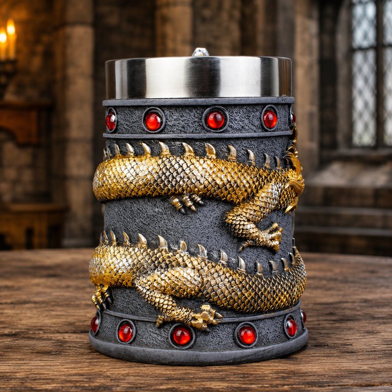 The Armored Kingdom Crimson Gold Wrapped Dragon Mug-16oz-Dragon Drinkware-Mythic Design - The Armored Kingdom