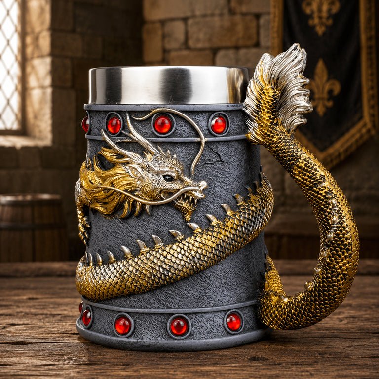 The Armored Kingdom Crimson Gold Wrapped Dragon Mug-16oz-Dragon Drinkware-Mythic Design - The Armored Kingdom