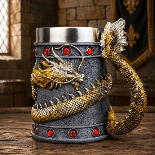 The Armored Kingdom Crimson Gold Wrapped Dragon Mug-16oz-Dragon Drinkware-Mythic Design - The Armored Kingdom
