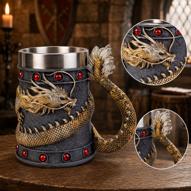 The Armored Kingdom Crimson Gold Wrapped Dragon Mug-16oz-Dragon Drinkware-Mythic Design - The Armored Kingdom