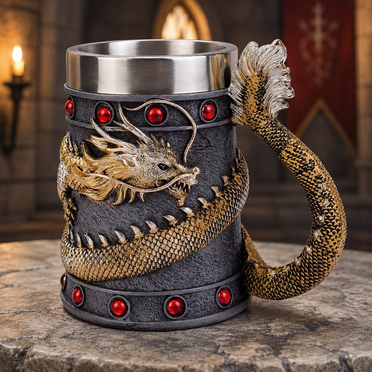 The Armored Kingdom Crimson Gold Wrapped Dragon Mug-16oz-Dragon Drinkware-Mythic Design - The Armored Kingdom