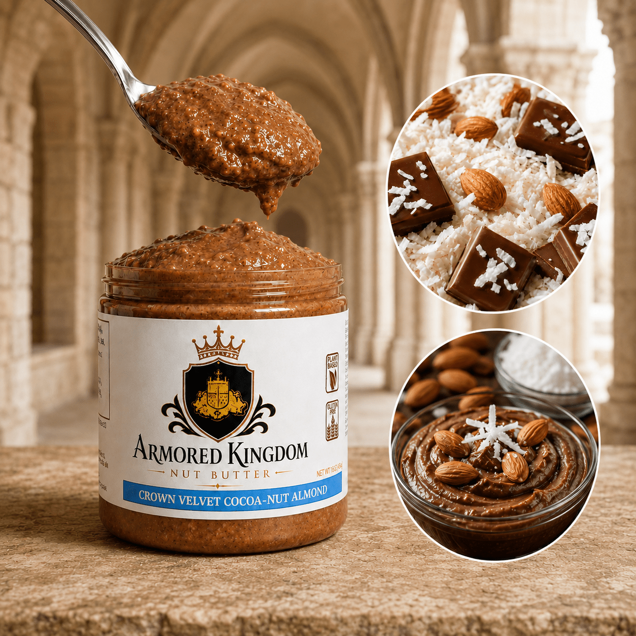 The Armored Kingdom Crown Velvet Cocoa Nut Almond Nut Butter Spread Treat-Chocolate, Almonds, Coconut - The Armored Kingdom