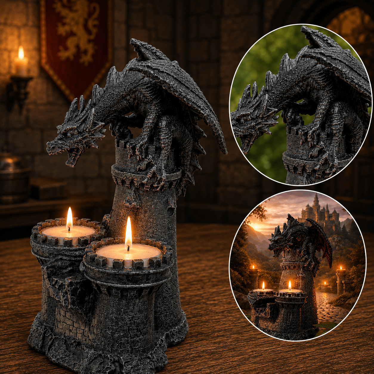 The Armored Kingdom Dragon's Fury Flameforge Candle Holder with 2 Candles-Detailed Resin Design - The Armored Kingdom