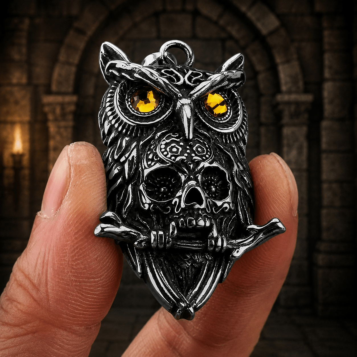 The Armored Kingdom Ember-Eyed Skull Owl Necklace-Gothic Style-Unique Style-Medieval Jewelry - The Armored Kingdom