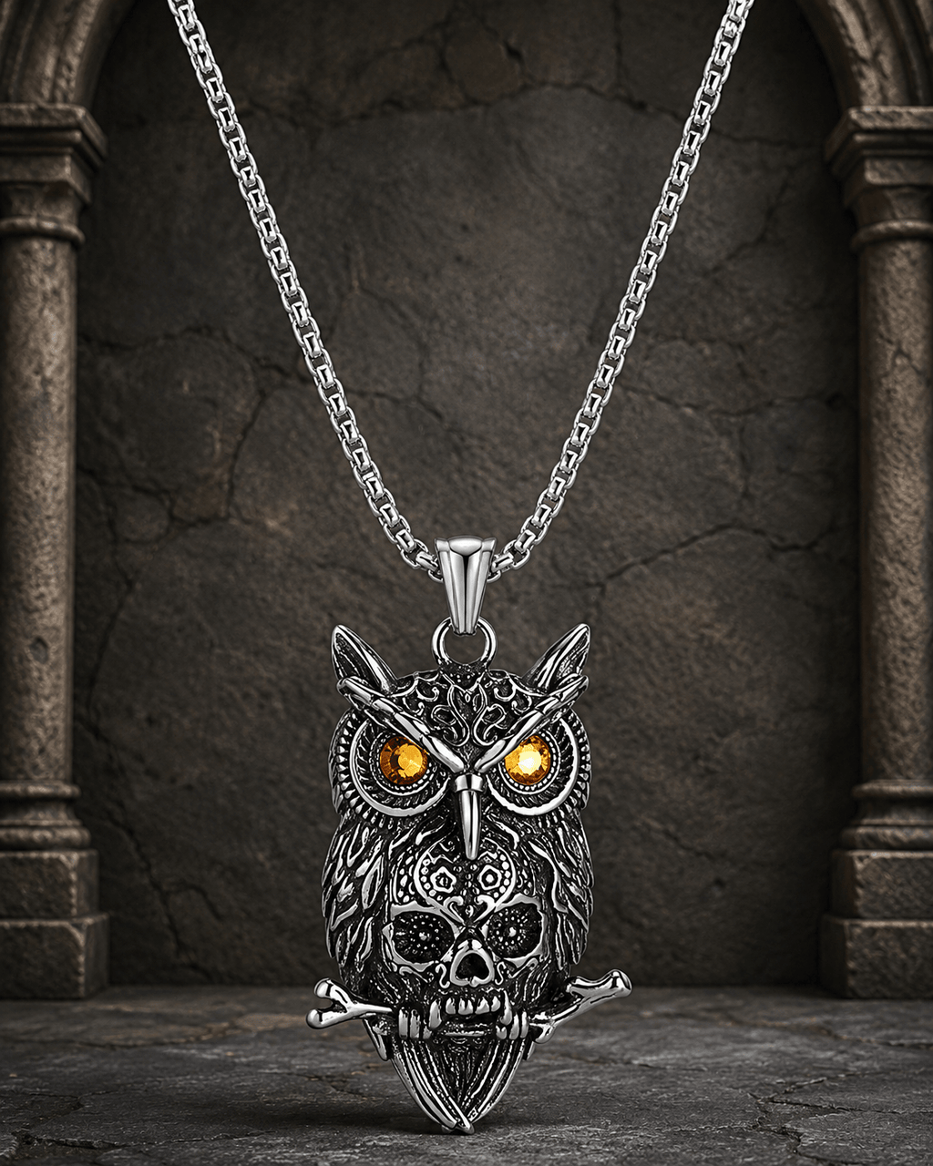 The Armored Kingdom Ember-Eyed Skull Owl Necklace-Gothic Style-Unique Style-Medieval Jewelry - The Armored Kingdom