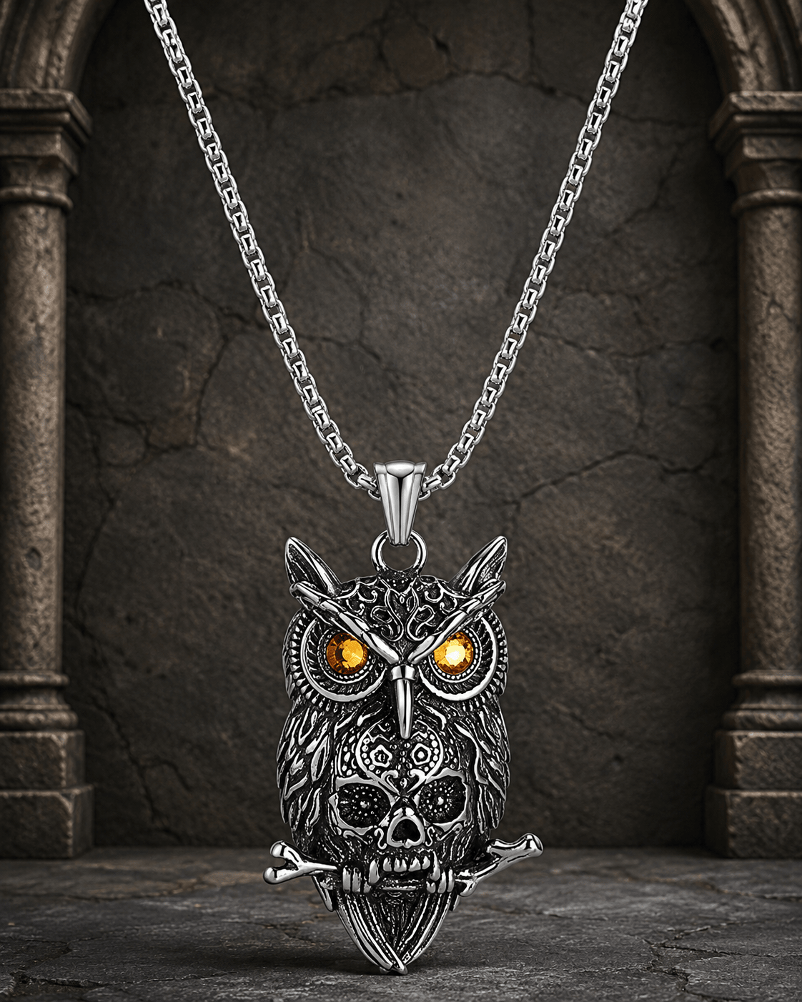 The Armored Kingdom Ember-Eyed Skull Owl Necklace-Gothic Style-Unique Style-Medieval Jewelry - The Armored Kingdom