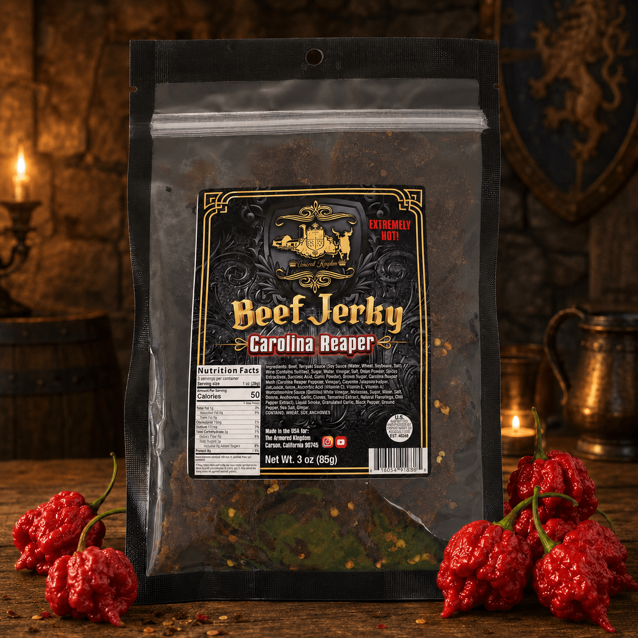 The Armored Kingdom Gourmet Carolina Reaper Beef Jerky-3oz-Super Hot-USA Inspected- Protein Dried Snack - The Armored Kingdom