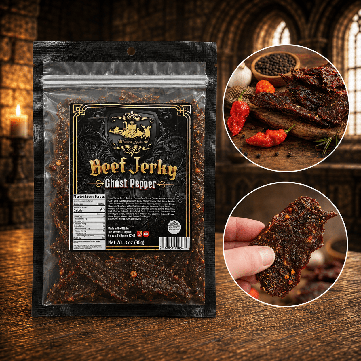 The Armored Kingdom Gourmet Ghost Pepper Beef Jerky-3oz-high protein dry snack - The Armored Kingdom