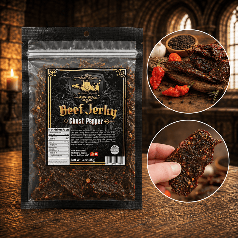 The Armored Kingdom Gourmet Ghost Pepper Beef Jerky-3oz-high protein dry snack - The Armored Kingdom