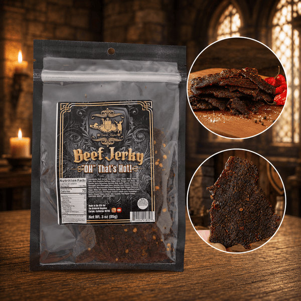 The Armored Kingdom Gourmet "OH" That's Hot! Beef Jerky-3oz-Protein Dried Savory Meat with Cayenne Pepper-Teriyaki Sauce-USDA Inspected - The Armored Kingdom