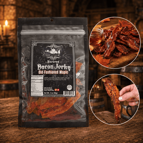 The Armored Kingdom Gourmet Old Fashioned Maple Bacon Jerky-Protein-Rich Pork Snack with Bold Spices - The Armored Kingdom