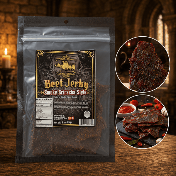 The Armored Kingdom Gourmet Smoky Sriracha Style Beef Jerky-3 oz Premium Beef Cuts-Bold Fiery-Protein Packed - The Armored Kingdom