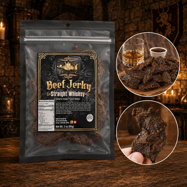 The Armored Kingdom Gourmet Straight Whiskey Beef Jerky-3oz-High Protein Dry Snack-Savory-Marinated with straight whiskey - The Armored Kingdom