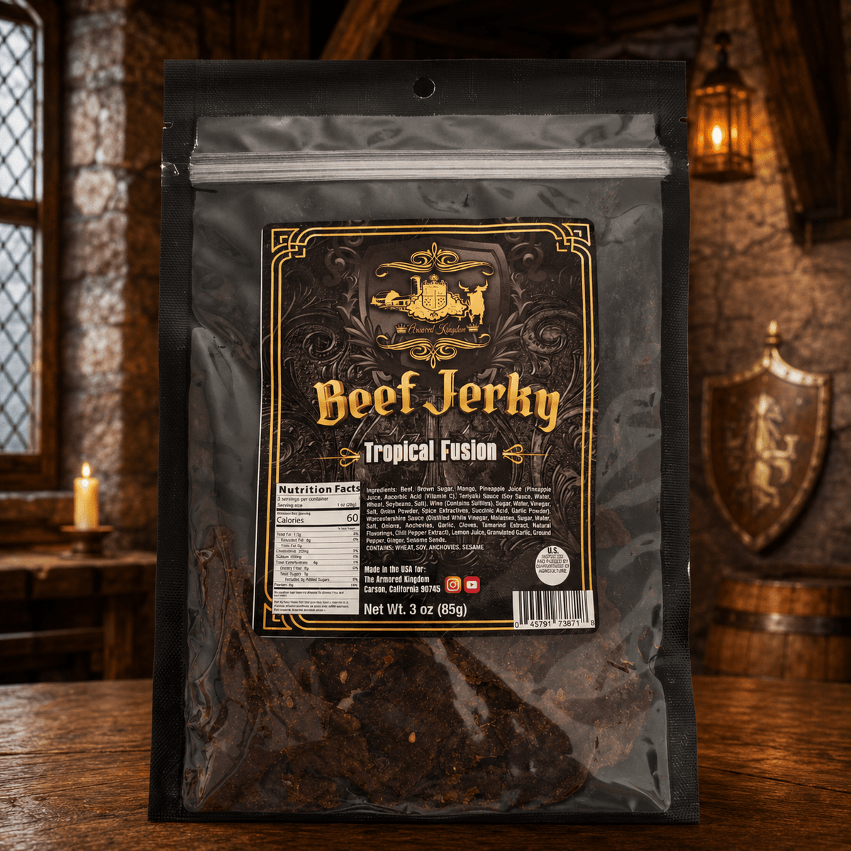 The Armored Kingdom Gourmet Tropical Fusion Beef Jerky-3oz-High-Protein Dried Meat Snack-USDA Certified - The Armored Kingdom