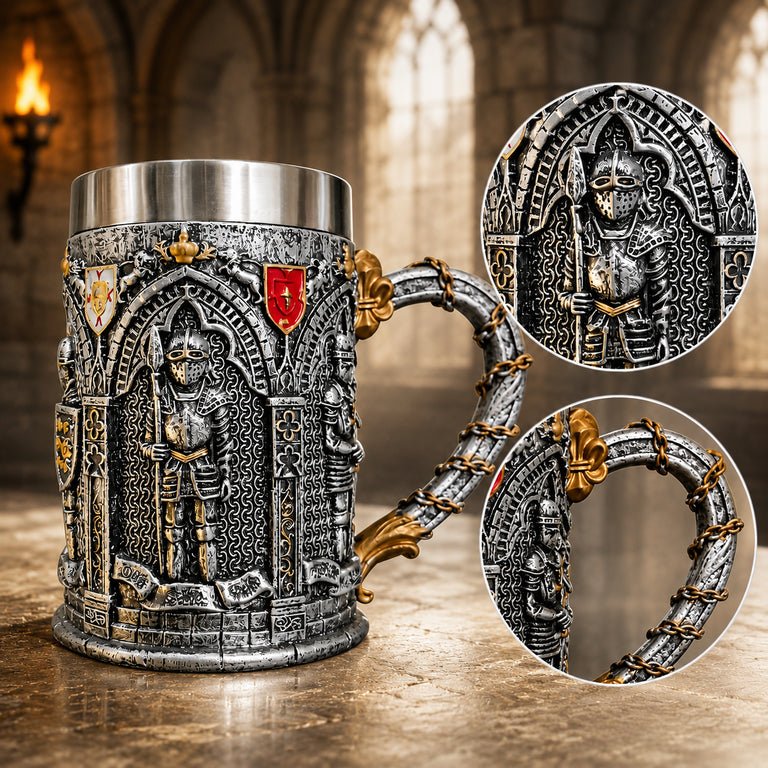 The Armored Kingdom Knight's Vow Mug-Stainless Steel-Heavy Duty Medieval Mug-Built for Daily Use-Regal Design - The Armored Kingdom