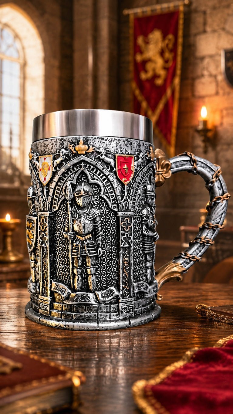 The Armored Kingdom Knight's Vow Mug-Stainless Steel-Heavy Duty Medieval Mug-Built for Daily Use-Regal Design - The Armored Kingdom