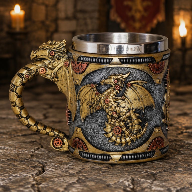 The Armored Kingdom Mechanical Dragon Mug-Stainless Steel Interior-Unique Gollector Gift - The Armored Kingdom