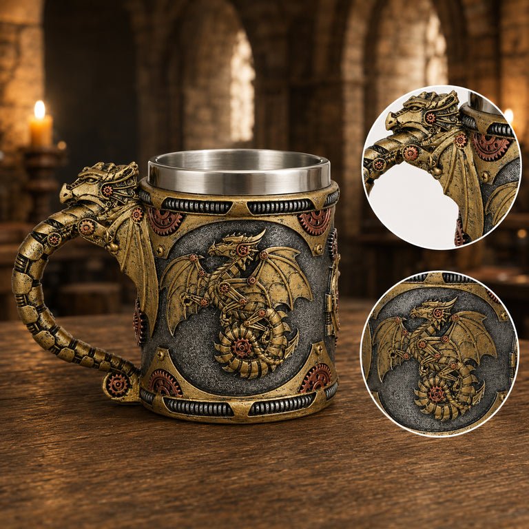 The Armored Kingdom Mechanical Dragon Mug-Stainless Steel Interior-Unique Gollector Gift - The Armored Kingdom