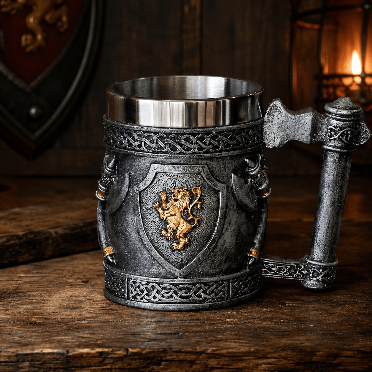 The Armored Kingdom Roaring Lion Crest Mug-Drinking Tankard-Royal Aesthetic-Large Capacity - The Armored Kingdom