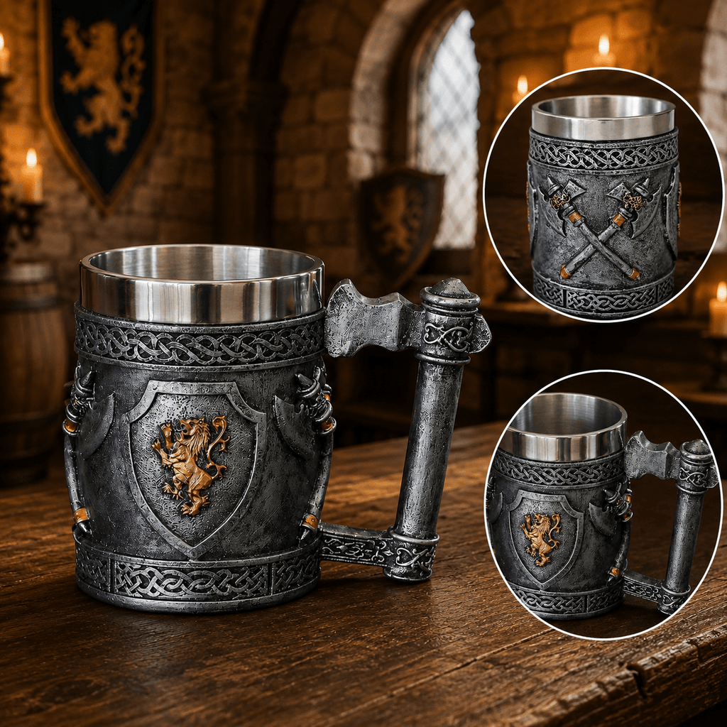 The Armored Kingdom Roaring Lion Crest Mug-Drinking Tankard-Royal Aesthetic-Large Capacity - The Armored Kingdom