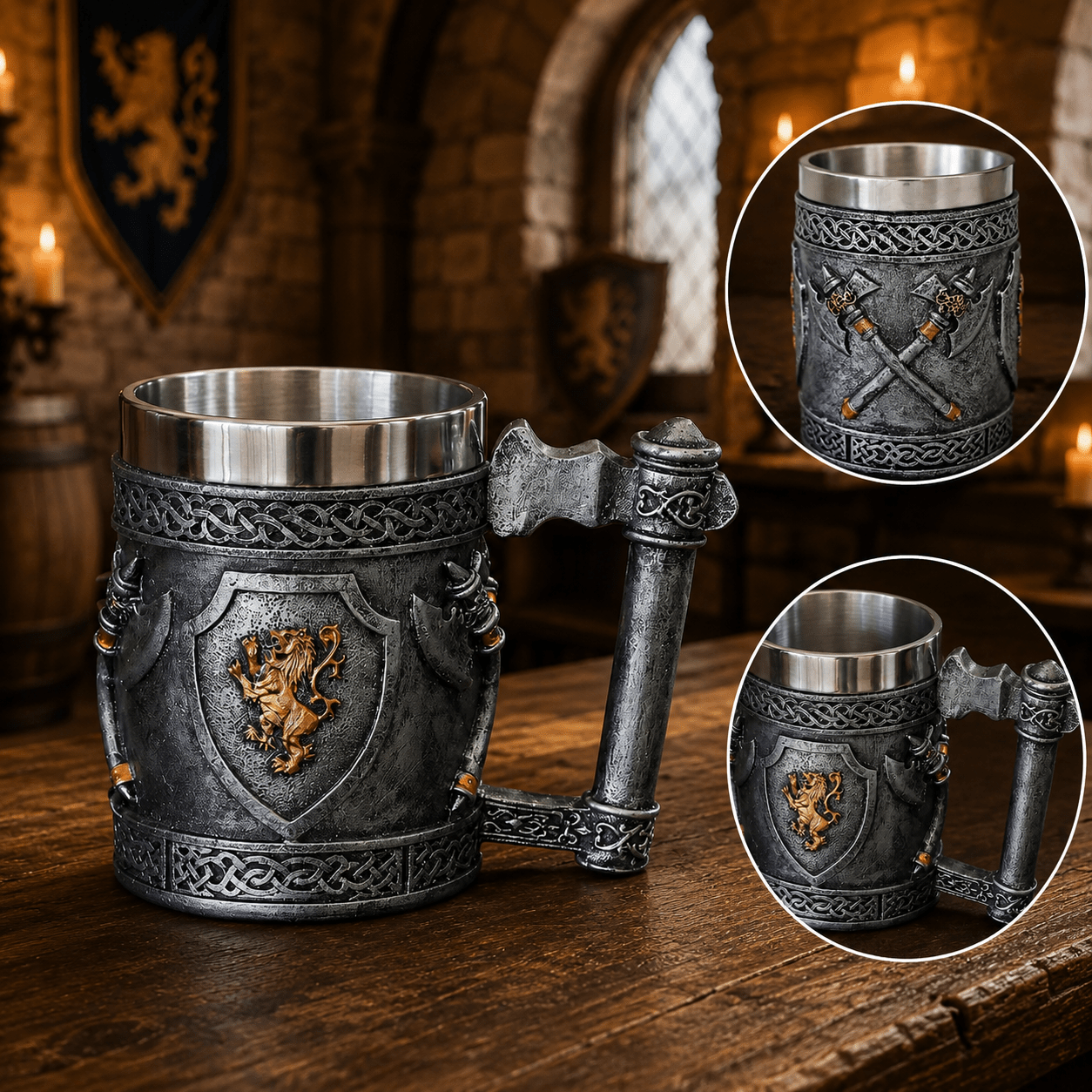 The Armored Kingdom Roaring Lion Crest Mug-Drinking Tankard-Royal Aesthetic-Large Capacity - The Armored Kingdom