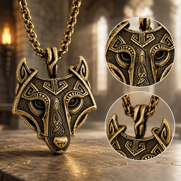The Armored Kingdom Winterborn Golden Wolf Necklace-Protector-Warrior Spirit-Celtic Golden Wolf Design - The Armored Kingdom
