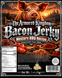 Western BBQ Recipe Gourmet Bacon Jerky by The Armored Kingdom Jerky-Crunchy Strips-USA Made-Authentic Smoky Sweetness-Savory Richness-Bold Taste-The Armored Kingdom - The Armored Kingdom